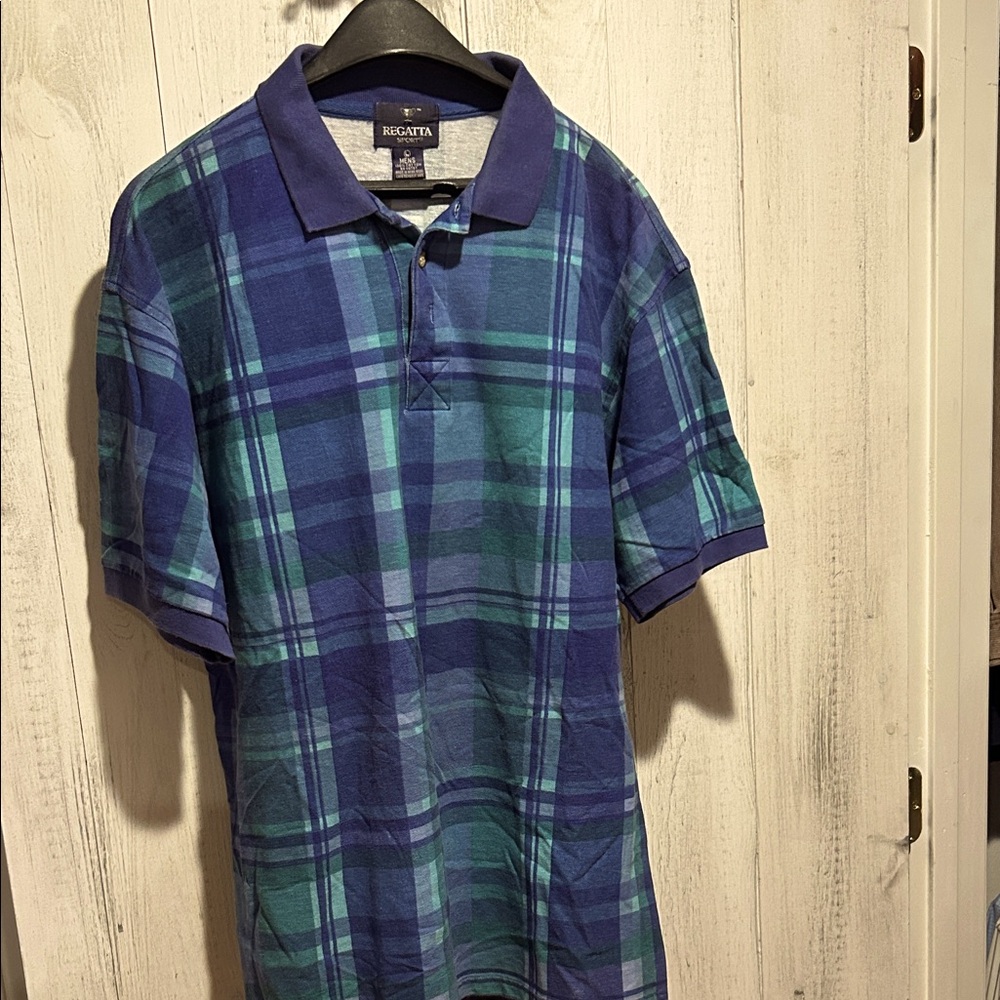 Regatta Sport Men's Plaid Polo Shirt in Blue and Green